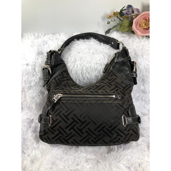 Tignanello Logo Brown Zipper Shoulder Woven Academia Inside And Outside Pockets - Picture 2 of 6